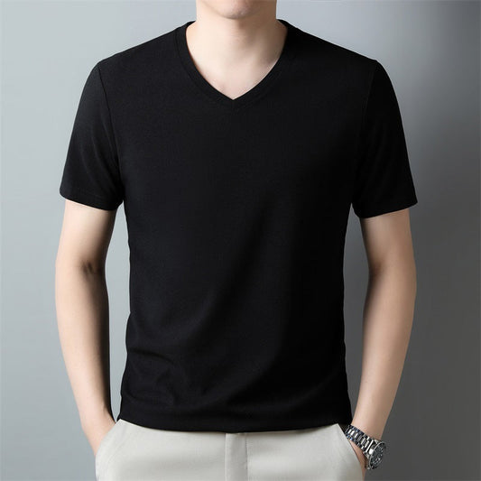 Herren Dünnes Unifarbenes V-Ausschnitt Kurzarm-T-Shirt | Ideal für den Sommer