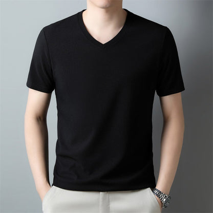 Herren Dünnes Unifarbenes V-Ausschnitt Kurzarm-T-Shirt | Ideal für den Sommer
