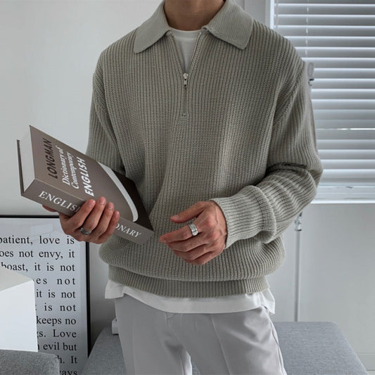 Herren-Halbzip-Pullover mit strukturierter Oberfläche und Polokragen