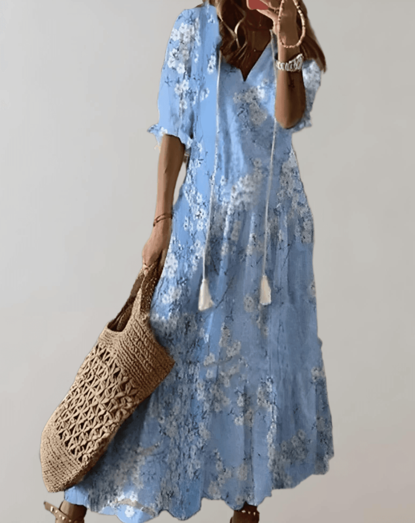 Damen-Sommer-Maxikleid mit fließender Silhouette, ärmellos und leichtem Design