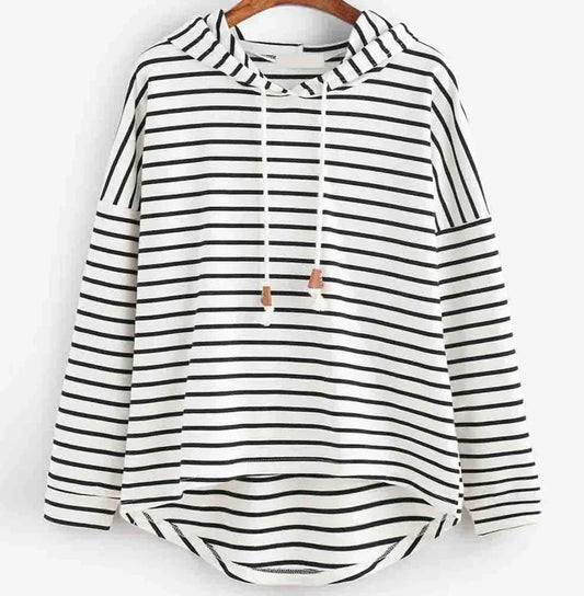 Gestreifter Damen-Kapuzenpullover mit Kängurutasche und verstellbarer Kapuze | Ideal für Herbst und Winter