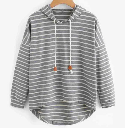 Gestreifter Damen-Kapuzenpullover mit Kängurutasche und verstellbarer Kapuze | Ideal für Herbst und Winter