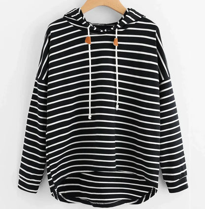 Gestreifter Damen-Kapuzenpullover mit Kängurutasche und verstellbarer Kapuze | Ideal für Herbst und Winter
