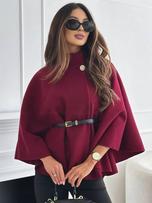 Damen Kurze Ponchojacke Für Den Herbst Mit Gürtel Und Fledermausärmeln
