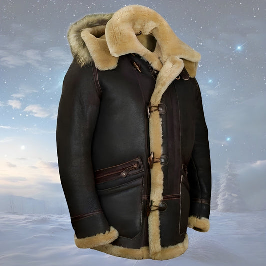 Premium Shearling Leder Bomberjacke mit Schafsleder und Futterimitat | Ideal für kaltes Wetter