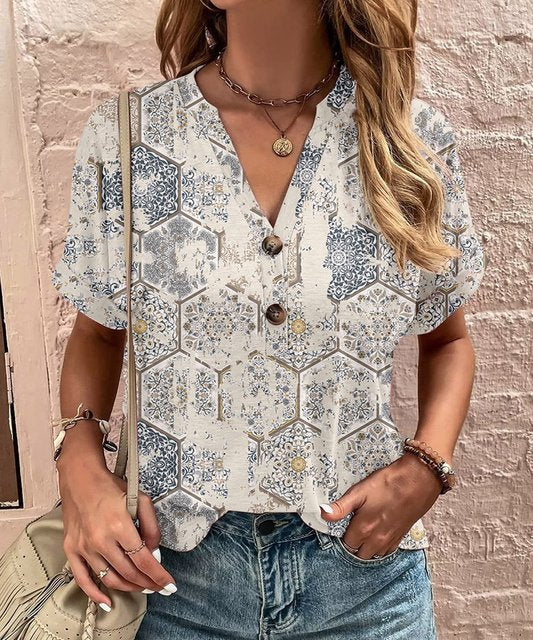 V-Ausschnitt-Shirt mit Knopfdetails für Damen | Ideal für Frühling & Herbst