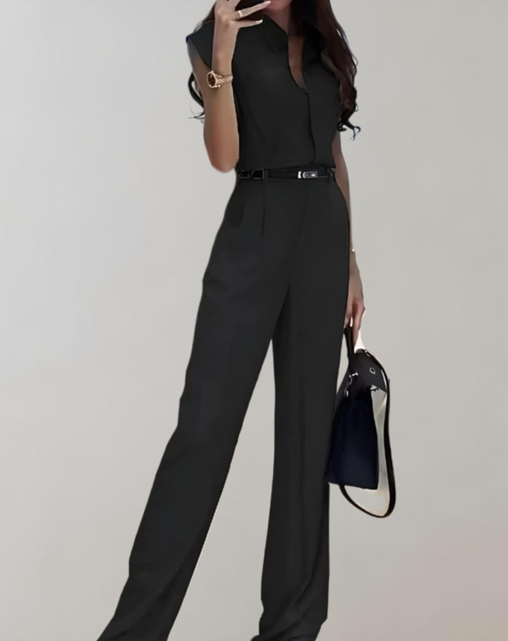 Kurzarm-Jumpsuit mit weiten Beinen und Knopfdesign – ideal für Sommer