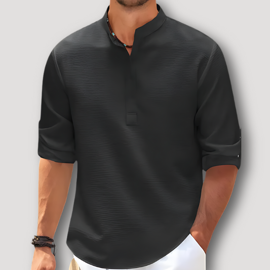 Halbarm-Shirt für Herren mit Streifenmuster und Viertelknopf - Ideal für Frühling/Sommer