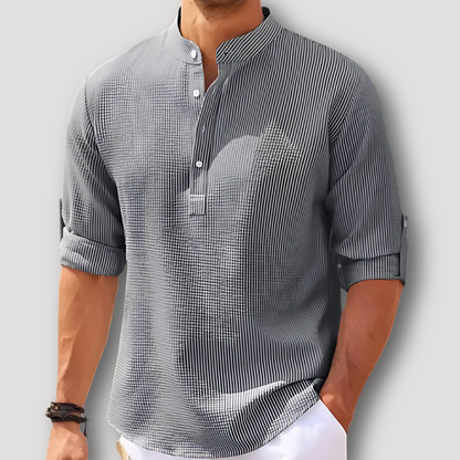 Halbarm-Shirt für Herren mit Streifenmuster und Viertelknopf - Ideal für Frühling/Sommer