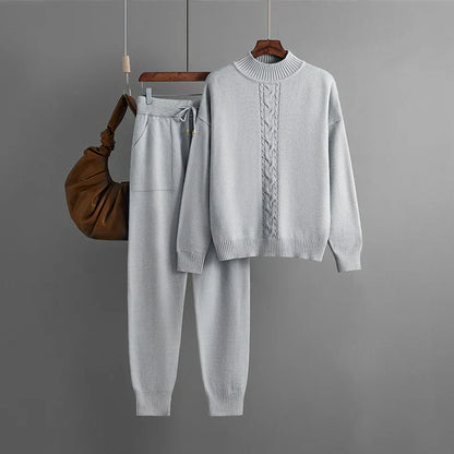 Strickoberteil und Hose Set mit Hohem Kragen I Ideal für den Winter