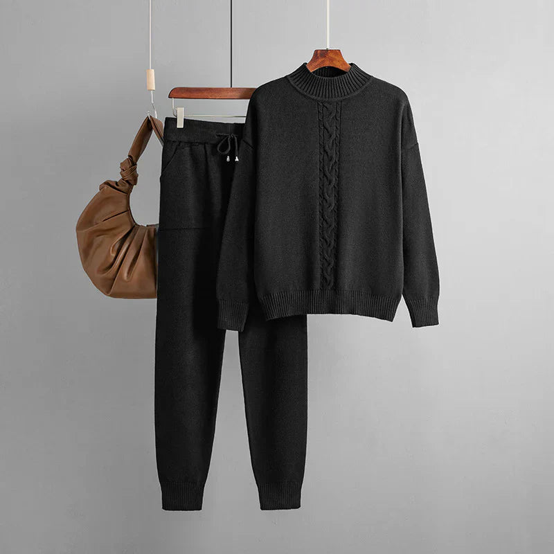 Strickoberteil und Hose Set mit Hohem Kragen I Ideal für den Winter