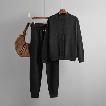 Strickoberteil und Hose Set mit Hohem Kragen I Ideal für den Winter