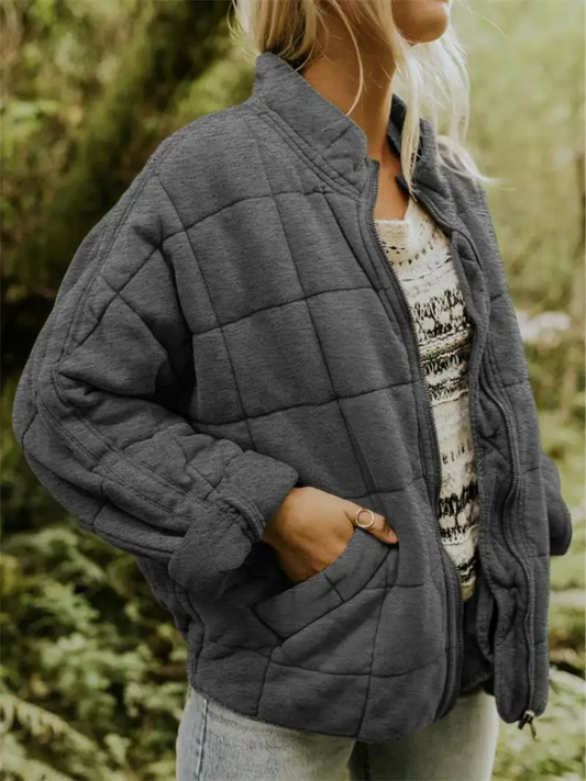 Damen Winter Steppjacke mit Reißverschluss Steppmuster und Seitentaschen