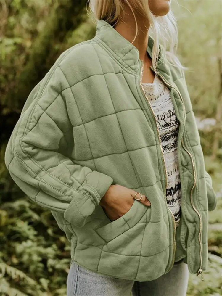 Damen Winter Steppjacke mit Reißverschluss Steppmuster und Seitentaschen