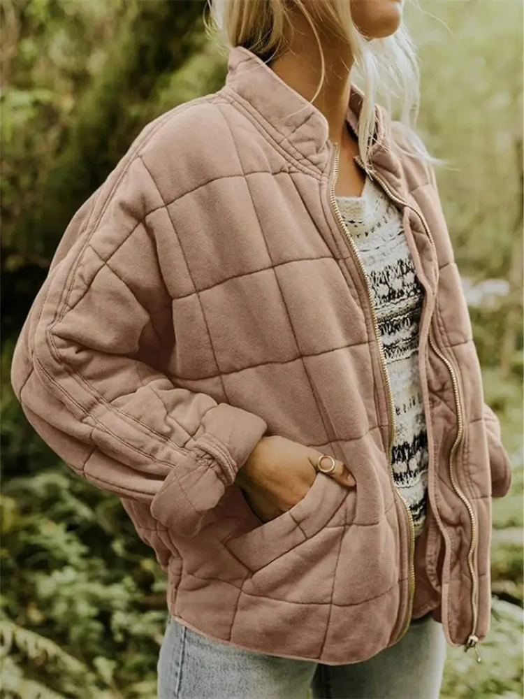 Damen Winter Steppjacke mit Reißverschluss Steppmuster und Seitentaschen