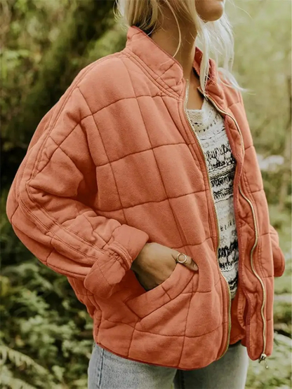 Damen Winter Steppjacke mit Reißverschluss Steppmuster und Seitentaschen