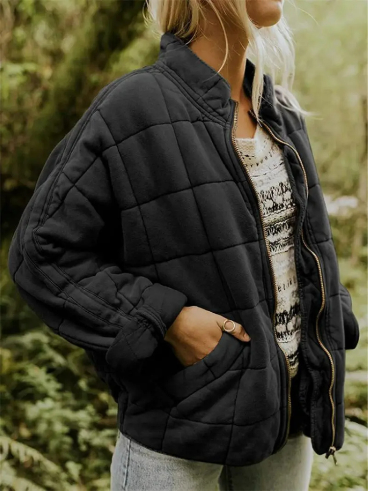 Damen Winter Steppjacke mit Reißverschluss Steppmuster und Seitentaschen