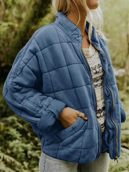 Damen Winter Steppjacke mit Reißverschluss Steppmuster und Seitentaschen