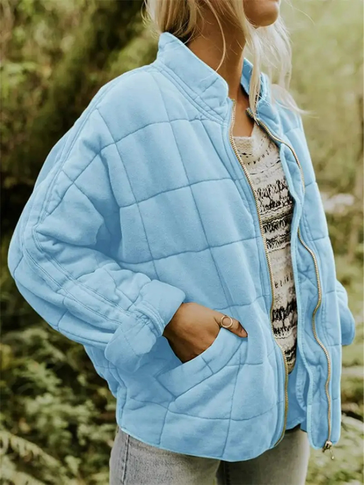 Damen Winter Steppjacke mit Reißverschluss Steppmuster und Seitentaschen