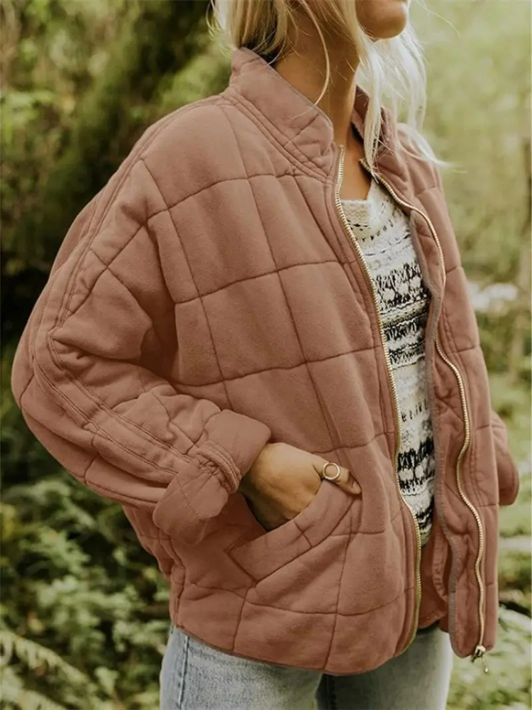 Damen Winter Steppjacke mit Reißverschluss Steppmuster und Seitentaschen