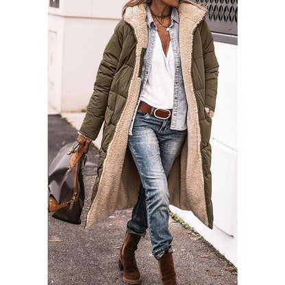 Lange Sherpa-gefütterte Pufferjacke mit abnehmbarer Kapuze | Ideal für den Winter