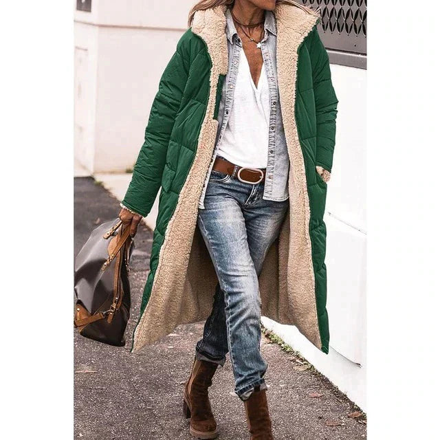 Lange Sherpa-gefütterte Pufferjacke mit abnehmbarer Kapuze | Ideal für den Winter