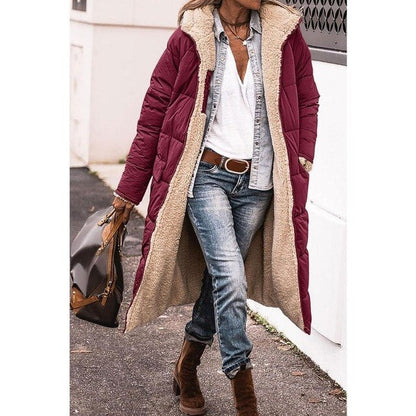Lange Sherpa-gefütterte Pufferjacke mit abnehmbarer Kapuze | Ideal für den Winter
