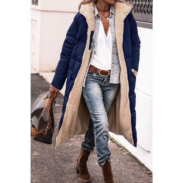 Lange Sherpa-gefütterte Pufferjacke mit abnehmbarer Kapuze | Ideal für den Winter