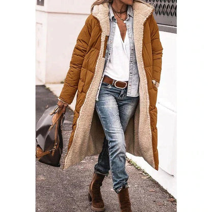 Lange Sherpa-gefütterte Pufferjacke mit abnehmbarer Kapuze | Ideal für den Winter