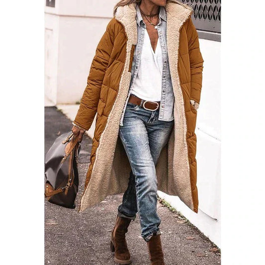 Lange Sherpa-gefütterte Pufferjacke mit abnehmbarer Kapuze | Ideal für den Winter
