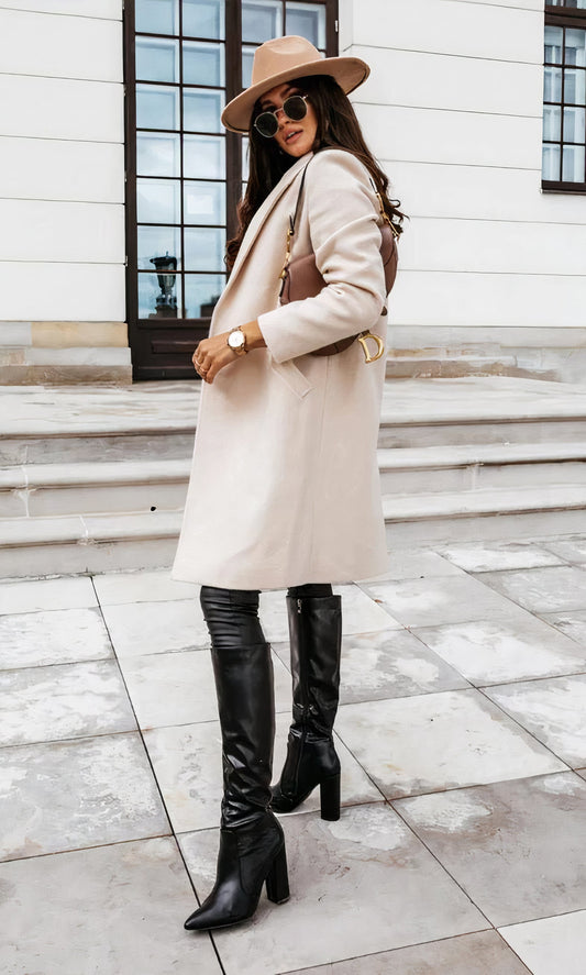 Langer Wollmantel für Damen mit Kaschmiranteil | Ideal für Winter