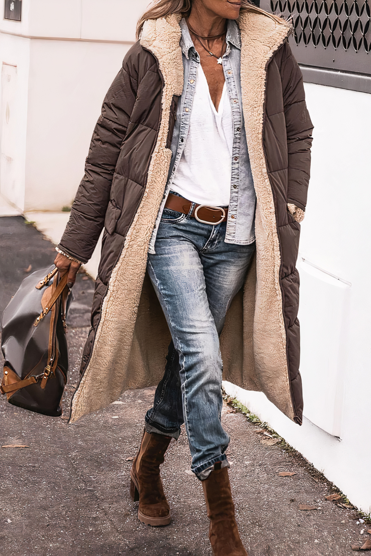 Damen Winter Parka Lang Heizfunktion und Abdeckung bis Oberschenkel