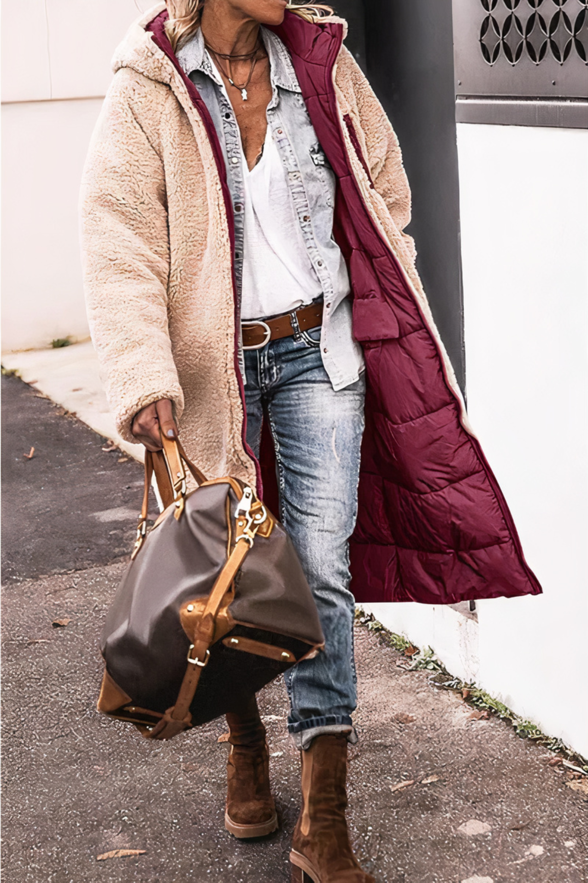 Damen Winter Parka Lang Heizfunktion und Abdeckung bis Oberschenkel