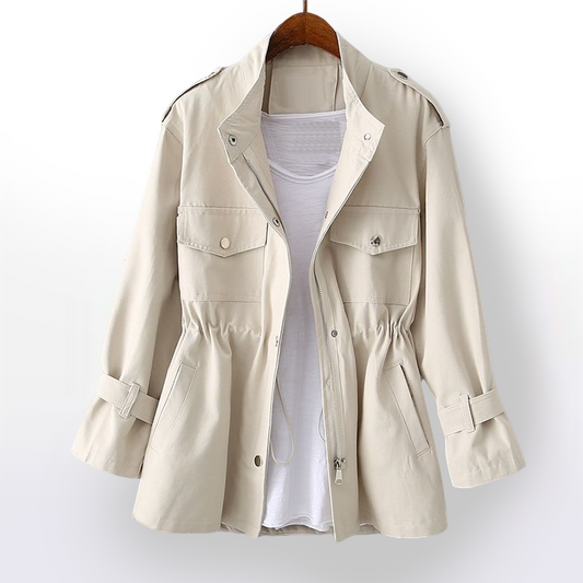 Damen Frühling Jacke mit Reißverschluss Kordelzug und vier Taschen