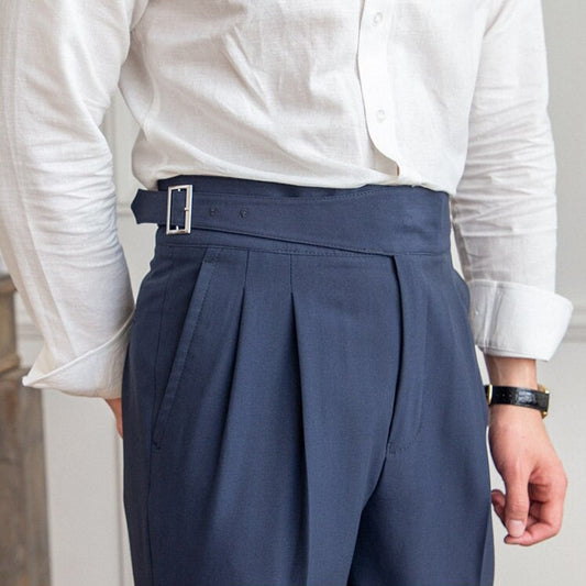 Herren Hochgeschnittene Hose Mit Bundfalten Und Verstellbarer Seitenschnalle
