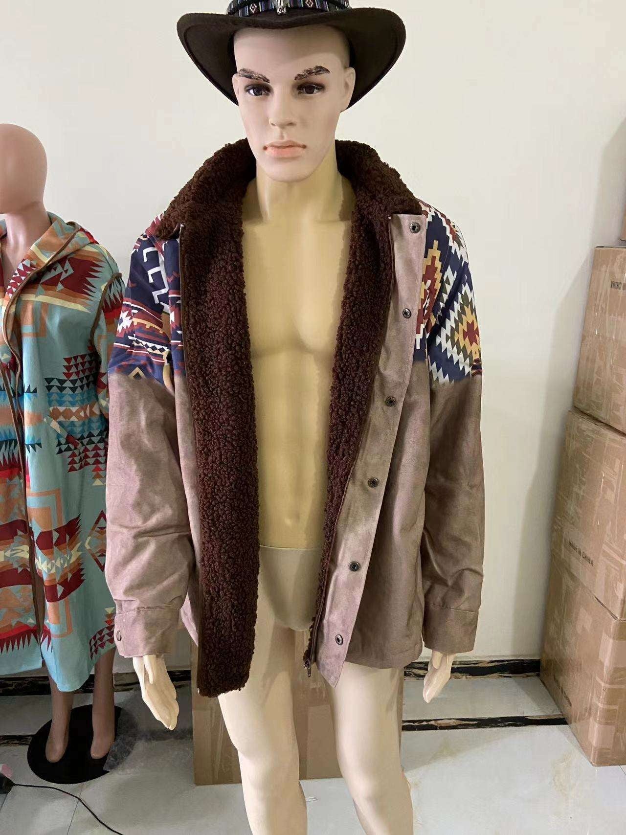 Herren Fleecejacke mit Aztekischem Geometrischem Print – Ideal für Herbst und Winter