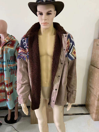 Herren Fleecejacke mit Aztekischem Geometrischem Print – Ideal für Herbst und Winter