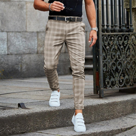 Karierte Herrenhose mit schmaler Passform und elastischer Taille - Ideal für Frühling und Herbst