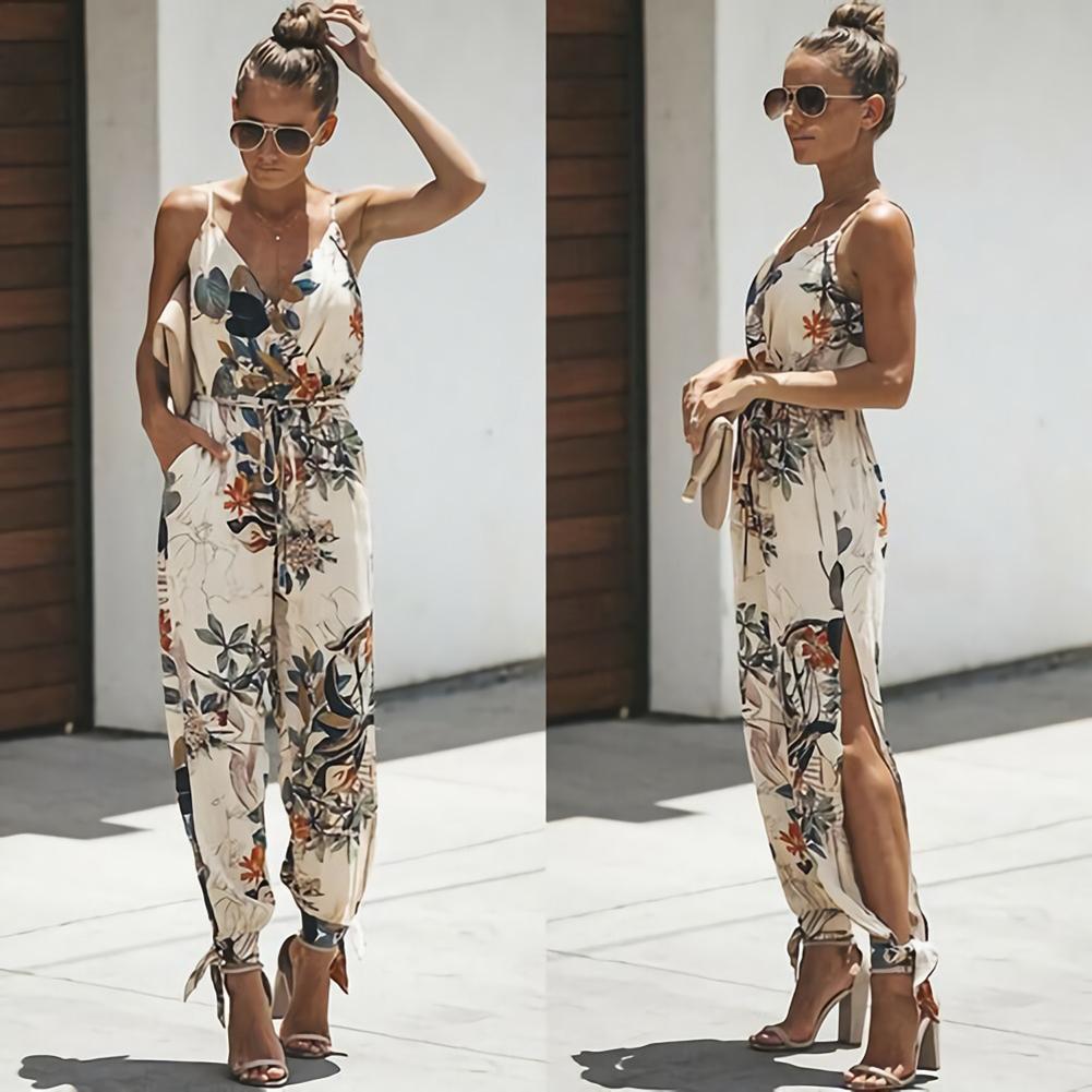 Floral Print Trägeroverall mit verstellbaren Trägern – ideal für den Sommer