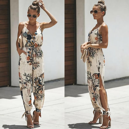 Floral Print Trägeroverall mit verstellbaren Trägern – ideal für den Sommer