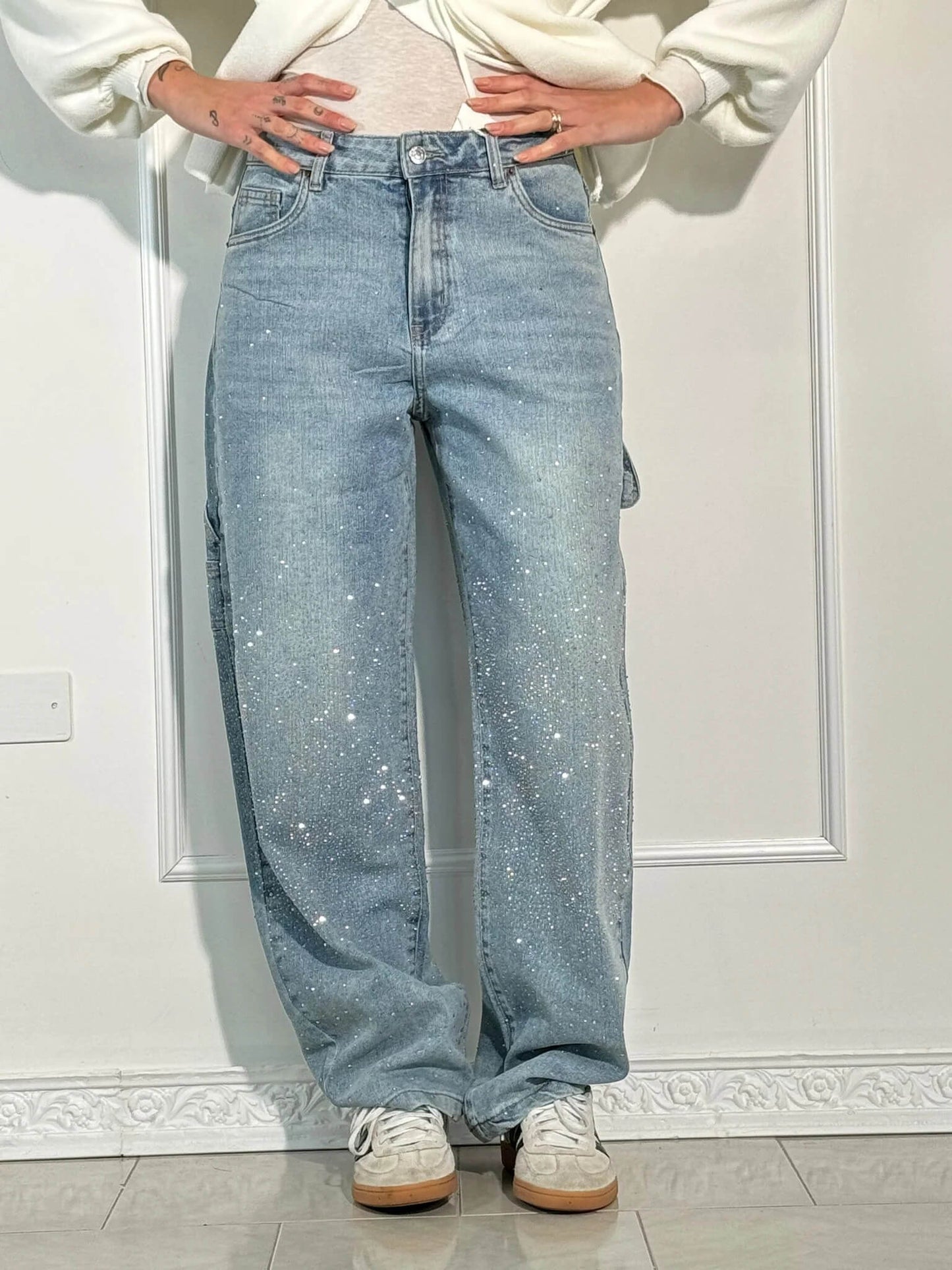 Weite Ballon-Jeans mit Strass-Details | Ideal für Frühling & Herbst