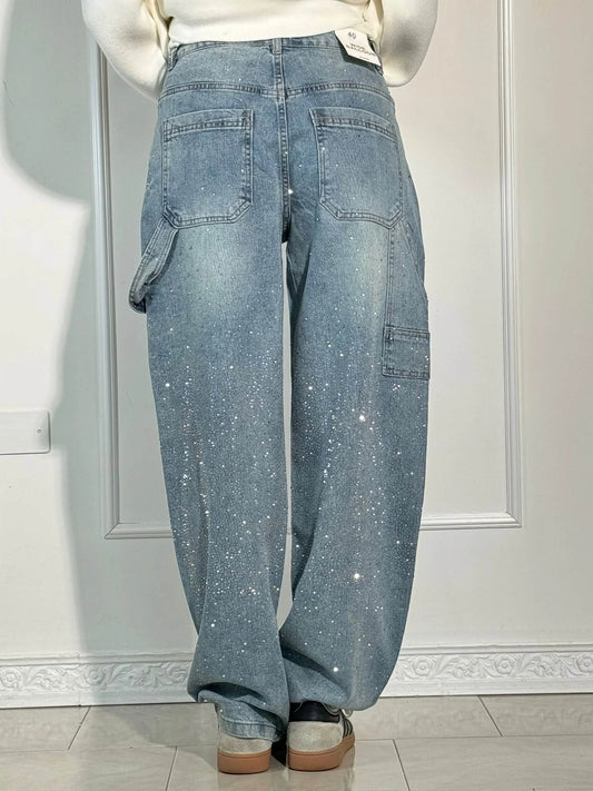 Weite Ballon-Jeans mit Strass-Details | Ideal für Frühling & Herbst