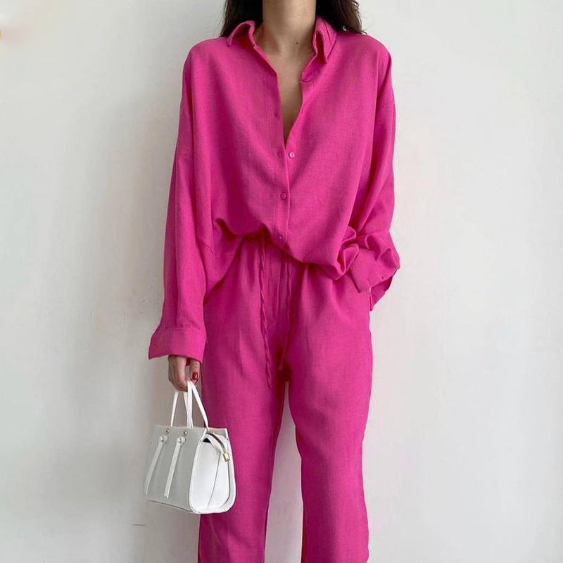 Damen-Blusen- und Weitbein-Hosen-Set mit verstellbarem Bund | Ideal für Frühling und Sommer