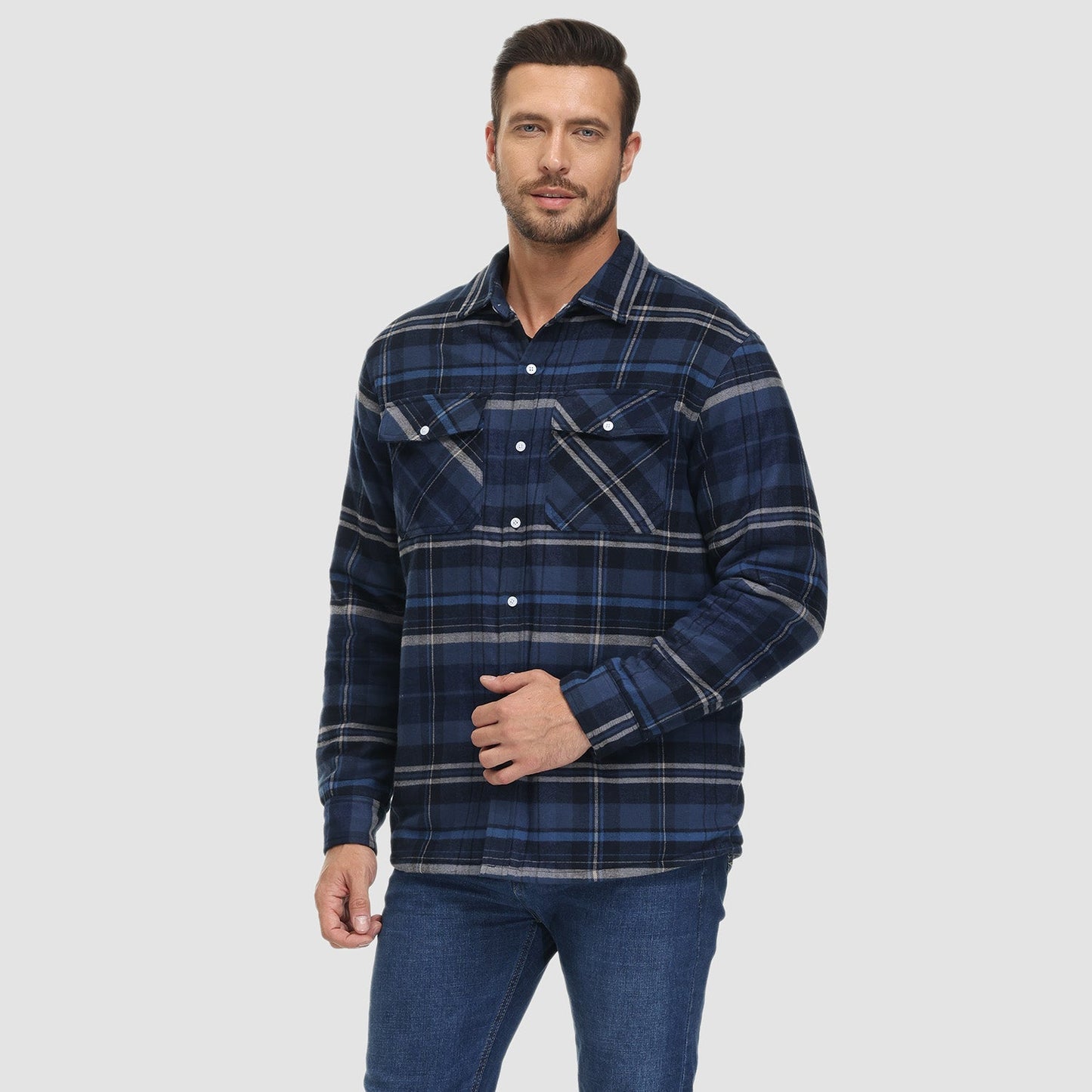 Gefütterte karierte Überhemdjacke mit Knopfverschluss und Seitentaschen | Ideal für Herbst/Frühjahr