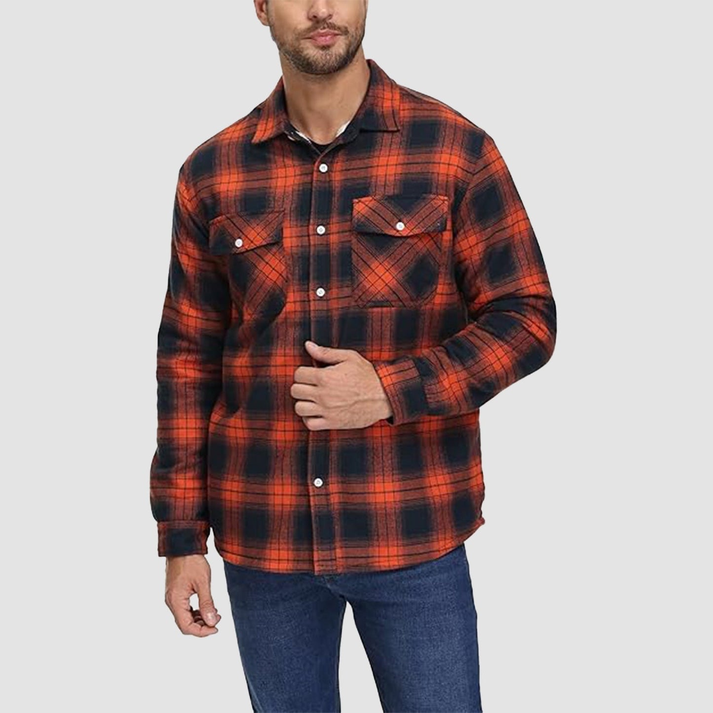 Gefütterte karierte Überhemdjacke mit Knopfverschluss und Seitentaschen | Ideal für Herbst/Frühjahr