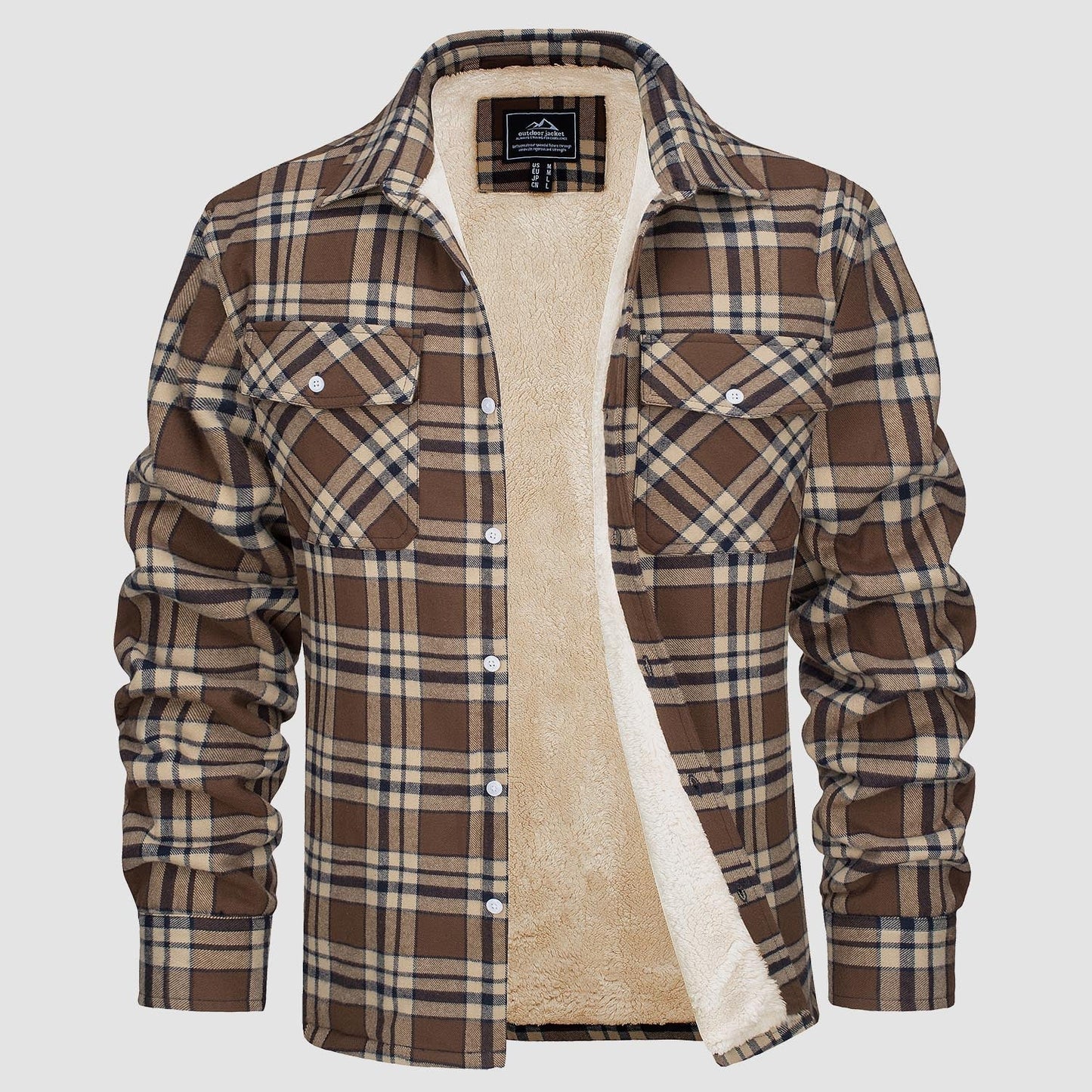Gefütterte karierte Überhemdjacke mit Knopfverschluss und Seitentaschen | Ideal für Herbst/Frühjahr