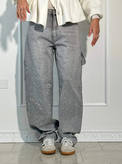 Weite Ballon-Jeans mit Strass-Details | Ideal für Frühling & Herbst
