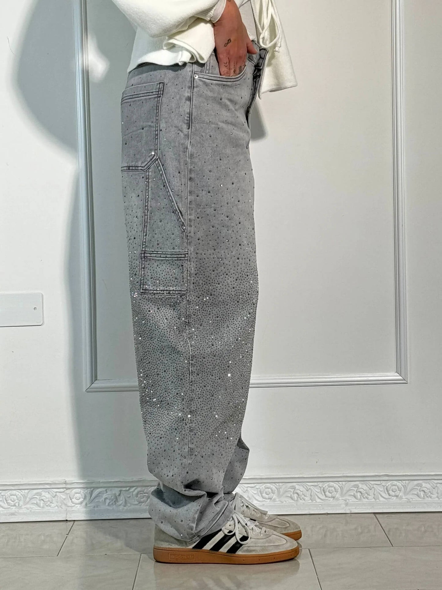 Weite Ballon-Jeans mit Strass-Details | Ideal für Frühling & Herbst
