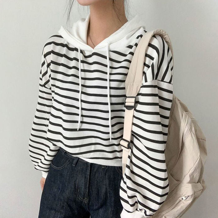 Damen-Sommer-Ärmelloses Hoodie-Top mit Streifenmuster und lockerem Schnitt