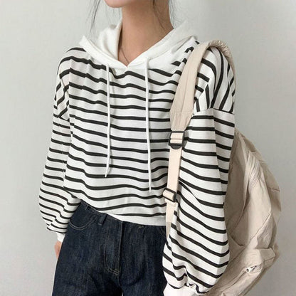 Damen-Sommer-Ärmelloses Hoodie-Top mit Streifenmuster und lockerem Schnitt